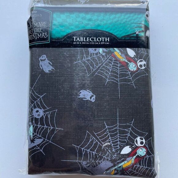 The Nightmare Before Christmas Jack and Sally on Webs Tablecloth - Picture 1 of 3